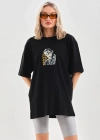 Unisex Baskılı Oversize T-Shirt - Siyah