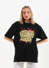 Unisex Baskılı Oversize T-Shirt - Siyah