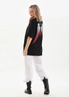 Unisex Baskılı Oversize T-Shirt - Siyah