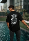 Unisex Baskılı Oversize T-Shirt - Siyah
