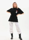 Unisex Baskılı Oversize T-Shirt - Siyah