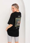 Unisex Baskılı Oversize T-Shirt - Siyah