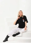Unisex Baskılı Oversize T-Shirt - Siyah