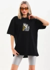 Unisex Baskılı Oversize T-Shirt - Siyah