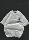 Unisex Bisiklet Yaka Baskılı Oversize T-Shirt - Beyaz