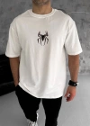 Unisex Bisiklet Yaka Baskılı Oversize T-Shirt - Beyaz