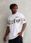 Unisex Bisiklet Yaka Baskılı Oversize T-Shirt - Beyaz