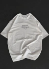 Unisex Bisiklet Yaka Baskılı Oversize T-Shirt - Beyaz