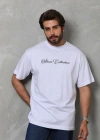 Unisex Bisiklet Yaka Baskılı Oversize T-Shirt - Beyaz
