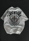 Unisex Bisiklet Yaka Baskılı Oversize T-Shirt - Beyaz