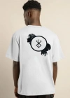 Unisex Bisiklet Yaka Baskılı Oversize T-Shirt - Beyaz