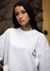 Unisex Bisiklet Yaka Baskılı Oversize T-Shirt - Beyaz