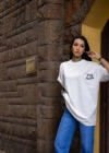 Unisex Bisiklet Yaka Baskılı Oversize T-Shirt - Beyaz