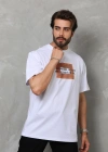 Unisex Bisiklet Yaka Baskılı Oversize T-Shirt - Beyaz