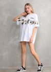 Unisex Bisiklet Yaka Baskılı Oversize T-Shirt - Beyaz