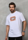 Unisex Bisiklet Yaka Baskılı Oversize T-Shirt - Beyaz
