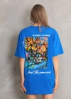 Unisex Bisiklet Yaka Baskılı Oversize T-Shirt - Mavi