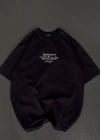 Unisex Bisiklet Yaka Baskılı Oversize T-Shirt - Siyah