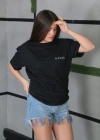 Unisex Bisiklet Yaka Baskılı Oversize T-Shirt - Siyah