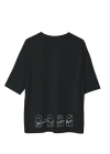 Unisex Bisiklet Yaka Baskılı Oversize T-Shirt - Siyah