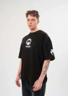 Unisex Bisiklet Yaka Baskılı Oversize T-Shirt - Siyah