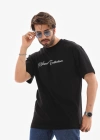 Unisex Bisiklet Yaka Baskılı Oversize T-Shirt - Siyah