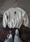 Unisex Bisiklet Yaka Ön Ve Arka Baskılı SweatShirt - Beyaz