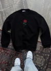 Unisex Bisiklet Yaka Ön Ve Arka Baskılı SweatShirt - Siyah