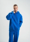 Unisex Double Oversize Kapşonlu Basic SweatShirt - Mavi
