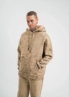 Unisex Double Oversize Kapşonlu Yıkamalı SweatShirt - Bej