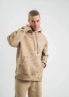 Unisex Double Oversize Kapşonlu Yıkamalı SweatShirt - Bej