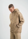 Unisex Double Oversize Kapşonlu Yıkamalı SweatShirt - Bej