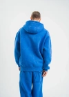 Unisex Double Oversize Kapşonlu Yıkamalı SweatShirt - Mavi