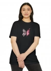 Unisex Kadın Bisiklet Yaka Baskılı T-Shirt - Siyah
