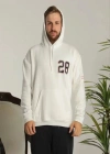 Unisex Kapşonlu Baskılı Sweetshirt - Beyaz