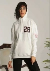 Unisex Kapşonlu Baskılı Sweetshirt - Beyaz