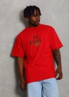 Unisex Oversize Baskılı Bisiklet Yaka T-Shirt - Kırmızı