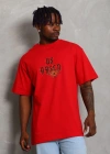 Unisex Oversize Baskılı Bisiklet Yaka T-Shirt - Kırmızı