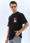 Unisex Oversize Baskılı Bisiklet Yaka T-Shirt - Siyah