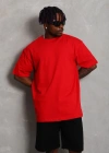 Unisex Oversize Düz Bisiklet Yaka T-Shirt - Kırmızı
