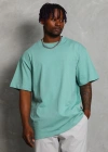 Unisex Oversize Düz Bisiklet Yaka T-Shirt - Mint Yeşili