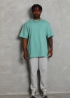 Unisex Oversize Düz Bisiklet Yaka T-Shirt - Mint Yeşili