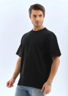 Unisex Oversize Düz Bisiklet Yaka T-Shirt - Siyah
