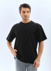 Unisex Oversize Düz Bisiklet Yaka T-Shirt - Siyah