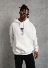 Unisex Sırt Baskılı Kapüşonlu Üç İplik Oversize Sweatshirt - Beyaz