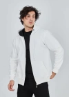 Unisex Tam Fermuarlı Kapşonlu  SweatShirt - Beyaz