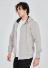 Unisex Tam Fermuarlı Kapşonlu  SweatShirt - Boyalı Gri