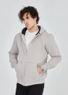 Unisex Tam Fermuarlı Kapşonlu  SweatShirt - Boyalı Gri
