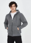 Unisex Tam Fermuarlı Kapşonlu  SweatShirt - Füme
