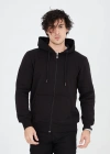 Unisex Tam Fermuarlı Kapşonlu  SweatShirt - Siyah